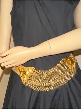 Leather rock jeweled Gold Multi Chain-Mesh 80s Belt S